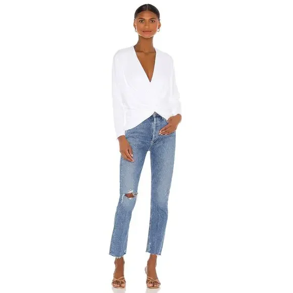 SUSANA MONACO Long Sleeve Twist Front Dolman Top White Sugar Stretch Size XS NEW - Picture 4 of 8